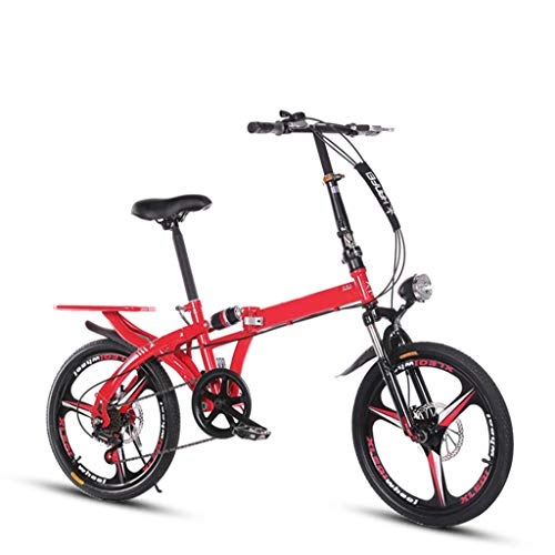 Folding Bike : LALAWO Foldable Bicycle, Men Women Variable Speed Hybrid Comfort Bike, 16" Aluminum Frame for Urban Commuter, Red