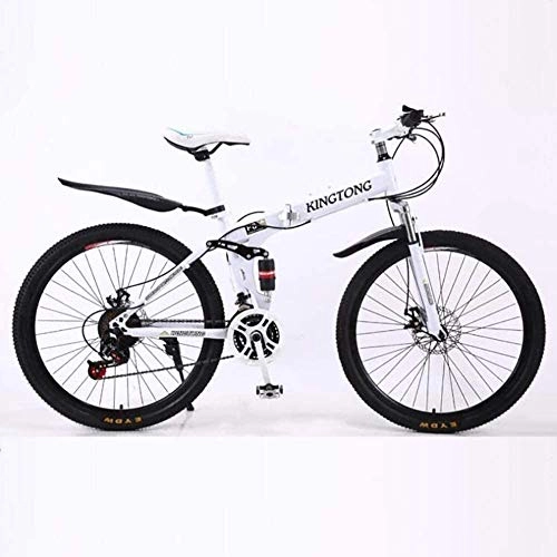 Folding Bike : LAMTON 24 / 26 Inch Folding Bike 24-Speed Lightweight Foldable Mountain Bike with Double Shock Absorption and Disc Brake System (Color : White, Size : 24in)