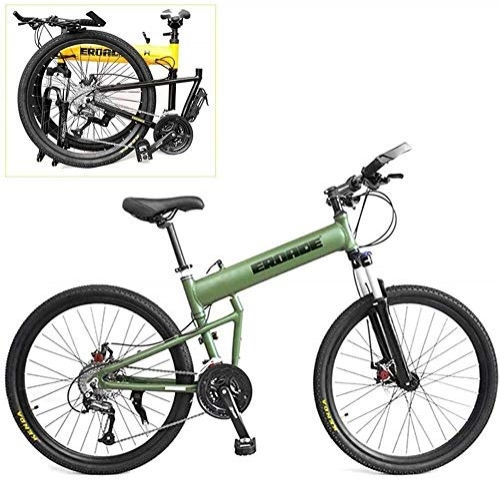 Folding Bike : LAMTON 24-Inch Mountain Bike with Folding Pedal, Aluminum Alloy Frame, Variable Speed Bicycle, Hydraulic Disc Brake, Off-Road Travel Bike (Color : Green, Size : 27 speed)
