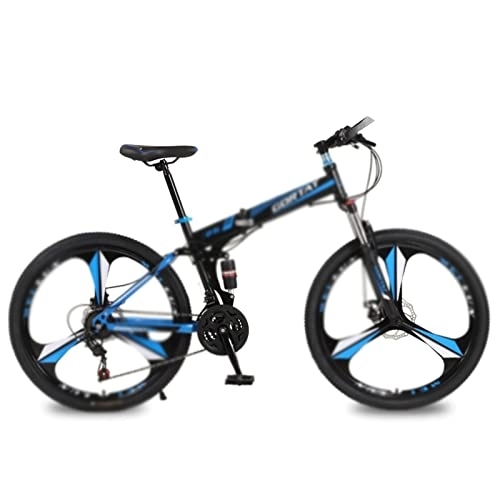 Folding Bike : LANAZU Foldable Variable-speed Bicycle, Mountain Bike, 26-inch 21-speed Suspension Bicycle, Suitable for Transportation and Adventure (Blue)