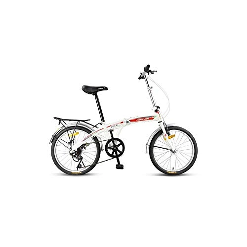 Folding Bike : LANSHAN 20 Inch 7-speed High Carbon Steel Bow Back Frame Fashion Casual Folding Bike Men And Women Commuter Car Student Shift Bicycle White Red (Color : White Red, Size : 20 Inch)