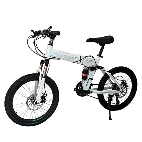 Folding Bike : laonie 20 inch folding X6 mountain bike stroller double shock-absorbing disc brake bicycle male and female students variable speed bicycle-Spoke wheel-white_20 inch-21 speed standard