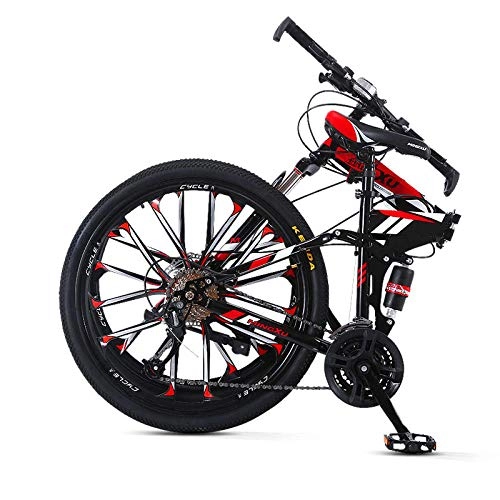 Folding Bike : laonie 26 Inch 21 / 24 / 27 Speed Folding Bike Carbon Steel Frame Double Shock for Student Adult-red_26 inch 24 speed