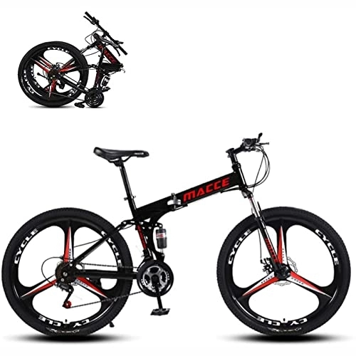 Folding Bike : LapooH 26-Inch Folding Mountain Bike Adult 21 / 24 / 27 / 30 Speed High-Carbon Steel Double Disc Brake Shock-Absorbing Off-Road Full Suspension MTB for Men / Women, Black, 21 speed
