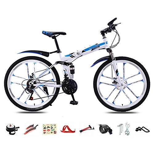 Folding Bike : LAYG-Bicycle Foldable Bicycle 26 Inch, 30-Speed Folding Mountain Bike, Unisex Lightweight Commuter Bike, MTB Full Suspension Bicycle with Double Disc Brake / Blue B Wheel