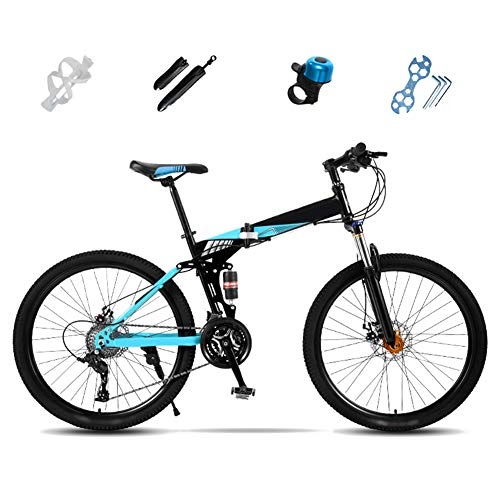 Folding Bike : LAYG-Bicycle Folding Mountain Bike, 27-Speed Full Suspension Bicycle, 24 Inches, 26 Inches, Off-road MTB Bike, Unisex Foldable Commuter Bike, Double Disc Brake / blue / 24