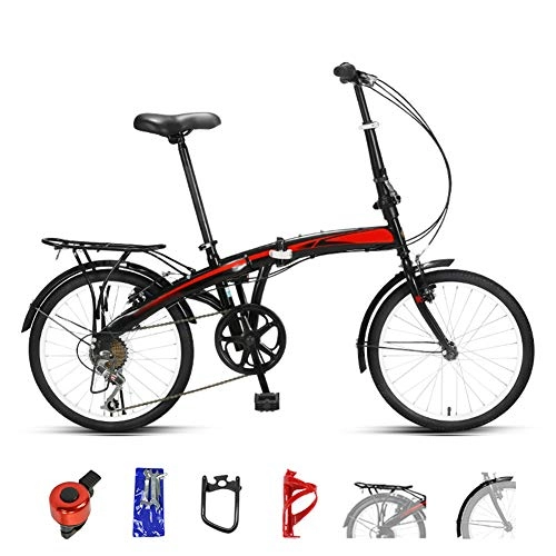 Folding Bike : LAYG-Bicycle Mountain Bike Folding Bikes, 7-Speed Double Disc Brake Full Suspension Bicycle, 20 Inch Off-Road Variable Speed Bikes for Men And Women / Black Red