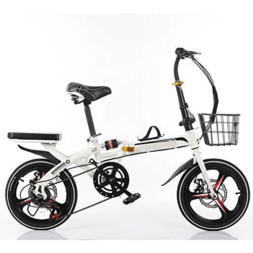 Folding Bike : Lazzzgua 16 Inch Folding Bike, 6-Speed Bicycle with High Carbon Steel Frame, Double Disc Brake, Dual Suspension, Anti-Slip Bicycle for Commuter Men and Women Students