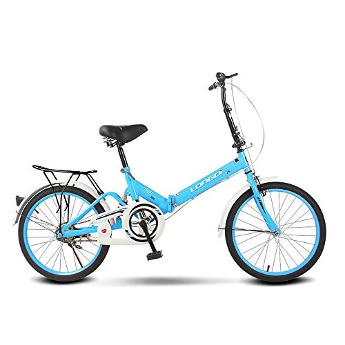 Folding Bike : Lblke Outdoor Sports and Leisure Folding Bicycle Ultra Light Portable Shock Absorber Student Bicycle 16 Inch / 20 Inch Men And Women Adult Bicycle (Color : Blue, Size : 20 inch)