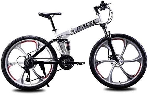Folding Bike : LBWT 26 Inch Mountain Bike, Student Folding Bicycle, Dual Suspension, High-Carbon Steel, 21 Speed / ​​24 Speed / ​​27 Speed ​​ (Color : White, Size : 27 Speed)
