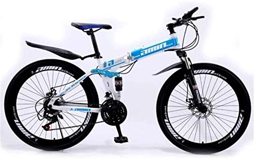 Folding Bike : LBWT Folding Mountain Bicycle Bike, Adult Off-road Bicycles, High Carbon Steel, Dual Suspension, Outdoor Leisure Sports, Gifts (Color : Blue, Size : 27 speed)