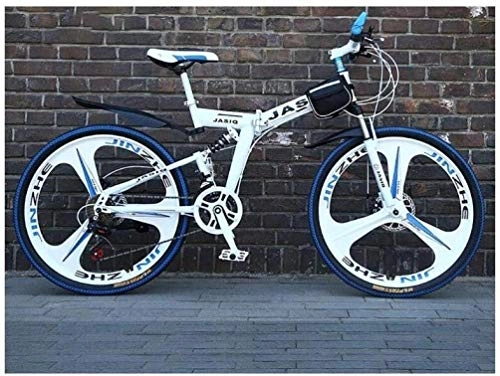 Folding Bike : LBWT Portable Mountain Bike, Folding Bicycle, Dual Suspension, High-Carbon Steel, 24 Inch / 26 Inch, 21 / 24 / 27 Speed, ​​ Integral Wheel, Double Disc Brake, Gifts (Color : White, Size : 24 Speed)