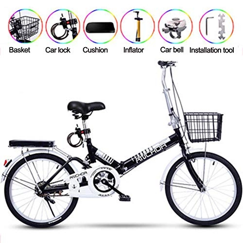 Folding Bike : LCAZR 20 inch Folding Bike Gearbox, City Student Commuter Car, Shock Absorber Bicycle for Men and Women, Folding Bicycle with double disc brake, Adult bicycle / Black / Variable speed
