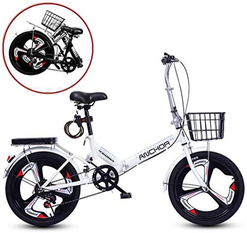 Folding Bike : LCAZR 20-Inch Folding Speed Bicycle, Mountain Bike, Damping Bicycle Unisex, Folding Bicycle with Double Disc Brake, Adult Bicycle / White / Single speed