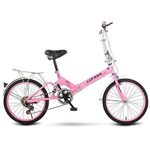 Folding Bike : LFANH Folding Bike City Bike, 20" Road Bikes Commuter Bike Portable ​​City Folding Compact Bicycle for Man, Woman, Child One Size Fits All 6Speed, Pink