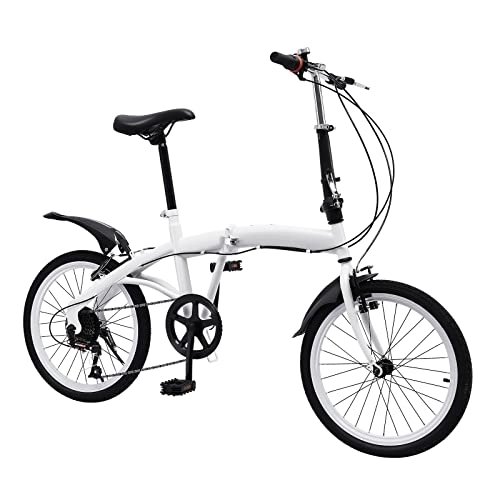 Folding Bike : LGODDYS Folding Bicycle for Adults 20 Inch 7 Speed Foldable Bike Double V Brake Carbon Steel Compact City Bike Height Adjustable White Bike