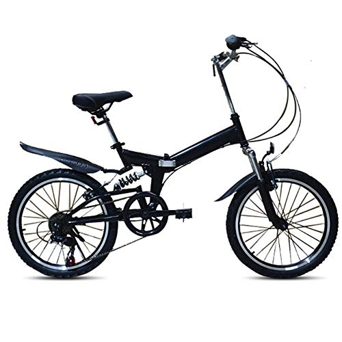 Folding Bike : LHLCG 20 Inch Folding Bicycle 6 Speed Shift Shock Absorber V Brake Suitable for 135-185cm Height, Black