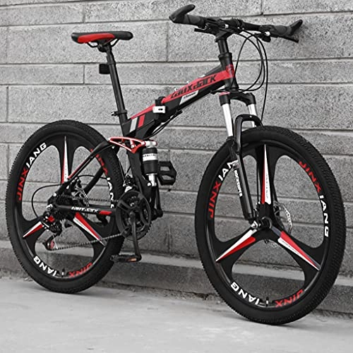 Folding Bike : LHQ-HQ 26 Inch Adult Foldable Mountain Bike, 21 Speed MTB Folding Bicycle, Dual-Suspension, High-Carbon Steel Frame, Dual Disc Brake, A