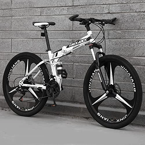 Folding Bike : LHQ-HQ 26 Inch Adult Foldable Mountain Bike, 24 Speed MTB Folding Bicycle, Dual-Suspension, High-Carbon Steel Frame, Dual Disc Brake, D
