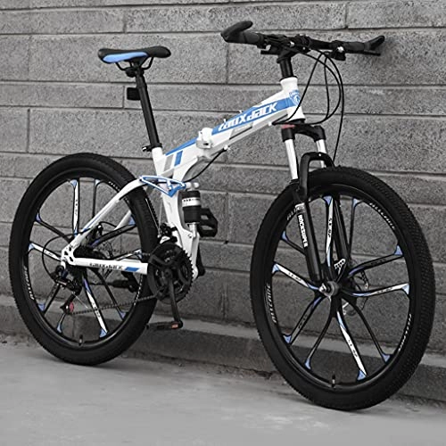 Folding Bike : LHQ-HQ 26 Inch Foldable Adult Mountain Bike, 24 Speed MTB Folding Bicycle, Dual-Suspension, High-Carbon Steel Frame, Dual Disc Brake, E