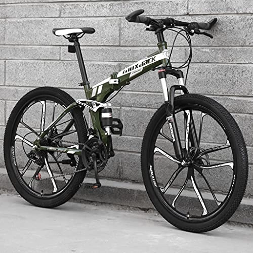 Folding Bike : LHQ-HQ 26 Inch Foldable Adult Mountain Bike, 27 Speed MTB Folding Bicycle, Dual-Suspension, High-Carbon Steel Frame, Dual Disc Brake, F