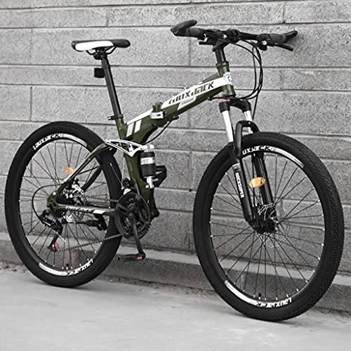 Folding Bike : LHQ-HQ 26 Inch Foldable Mountain Bike for Adult, 21 Speed MTB Folding Bicycle, Dual-Suspension, High-Carbon Steel Frame, Dual Disc Brake, B