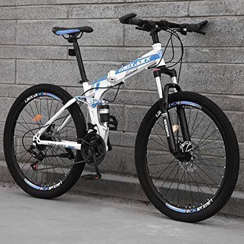 Folding Bike : LHQ-HQ 26 Inch Foldable Mountain Bike for Adult, 21 Speed MTB Folding Bicycle, Dual-Suspension, High-Carbon Steel Frame, Dual Disc Brake, E
