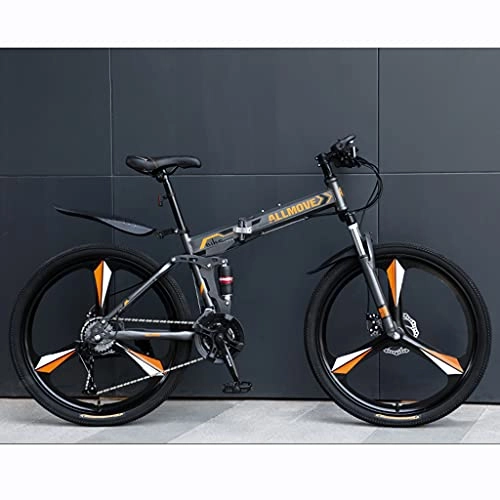 Folding Bike : LHQ-HQ 26 Inch Foldable Mountain Bike for Adult, 21 Speed MTB Folding Bike for Men Women, Dual-Suspension, High-Carbon Steel Frame, Dual Disc Brake, A