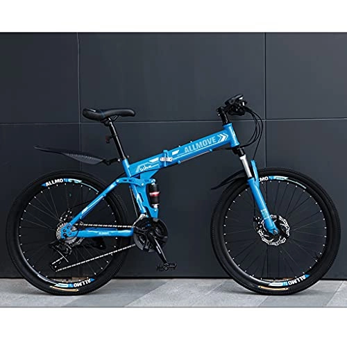Folding Bike : LHQ-HQ 26 Inch Foldable Mountain Bike for Adult, 21 Speed Professional MTB Folding Bike, Dual-Suspension, High-Carbon Steel Frame, Dual Disc Brake, E