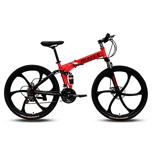 Folding Bike : LHQ-HQ 26 Inch Foldable Mountain Bike for Adult, Professional MTB Folding Bike 21 Speed, Dual-Suspension, High-Carbon Steel Frame, Dual Disc Brake, Red