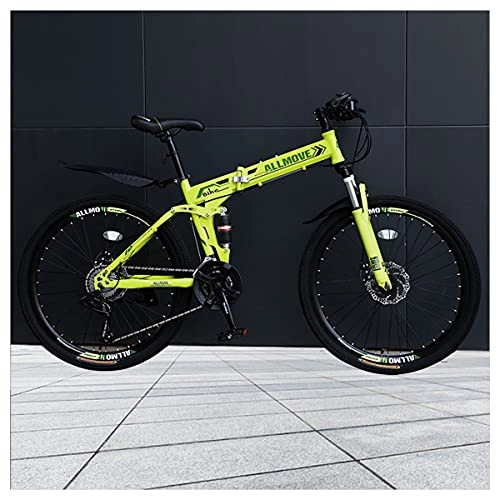 Folding Bike : LHQ-HQ 26" Wheel 21 Speed Folding Mountain Bike High-Carbon Steel Frame Adult Bike Dual-Suspension Dual Disc Brake for Height 5.2-6.2Ft, C