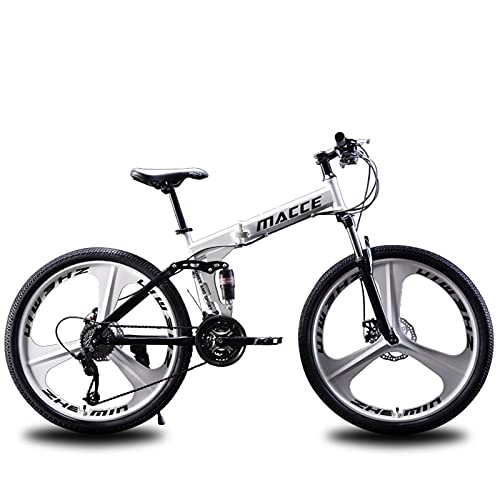 Folding Bike : LHQ-HQ 26" Wheel 24 Speed Folding Mountain Bike Dual-Suspension Dual Disc Brake High-Carbon Steel Frame Adult Bike for Height 5.2-6Ft, A