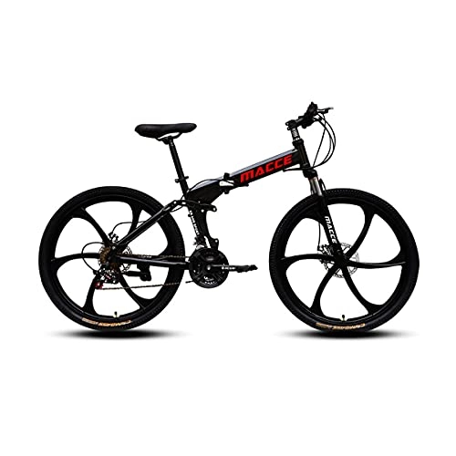 Folding Bike : LHQ-HQ 26" Wheel Folding Mountain Adult Bike 21 Speed High-Carbon Steel Frame Dual-Suspension ​Dual Disc Brake Loading 200Kg for Height 5.2-6Ft, D