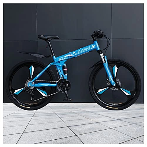 Folding Bike : LHQ-HQ 26" Wheel Folding Mountain Bike 24 Speed High-Carbon Steel Frame Dual Disc Brake Dual-Suspension Adult Bike for Height 5.2-6.2Ft, C