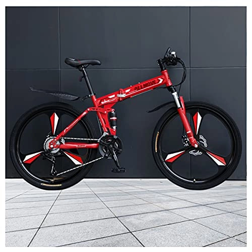 Folding Bike : LHQ-HQ 26" wheel Folding Mountain Bike 27 Speed High-Carbon Steel Frame Dual Disc Brake Dual-Suspension Adult Bike for Height 5.2-6.2Ft, F