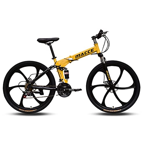 Folding Bike : LHQ-HQ Adult Folding Mountain Bike, 26" Wheel, 27 Speed, Dual-Suspension, High-Carbon Steel Frame, Dual Disc Brake, Loading 120 Kg Suitable for Height 5.2-6Ft, Yellow