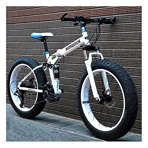Folding Bike : LHQ-HQ Fat Tire Folding Mountain Bike 24" Wheel 4" Wide Tires 21 Speed Dual-Suspension Dual Disc Brake Adult Bike for Height 5.3-5.9Ft, A