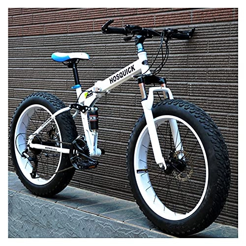 Folding Bike : LHQ-HQ Fat Tire Folding Mountain Bike 24" Wheel 4" Wide Tires 27 Speed Dual-Suspension Dual Disc Brake Adult Bike for Height 5.3-5.9Ft, A