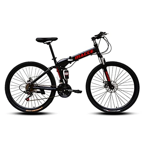 Folding Bike : LHQ-HQ Folding Adult Mountain Bike, 26" Wheel, 30 Speed, Dual-Suspension, High-Carbon Steel Frame, Dual Disc Brake, Loading 120 Kg Suitable for Height 5.2-6Ft, Black
