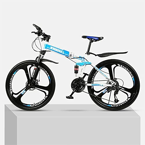 Folding Bike : LHQ-HQ Folding Mountain Adult Bike, 24 Speed, Loading 150Kg, Dual Disc Brake, 26" Wheel, Dual-Suspension, Suitable for Height 5.2-6Ft, B