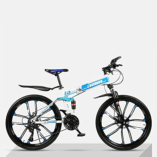 Folding Bike : LHQ-HQ Folding Mountain Adult Bike 30 Speed Loading 150Kg Dual-Suspension 26" Wheel Suitable for Height 5.2-6Ft, A