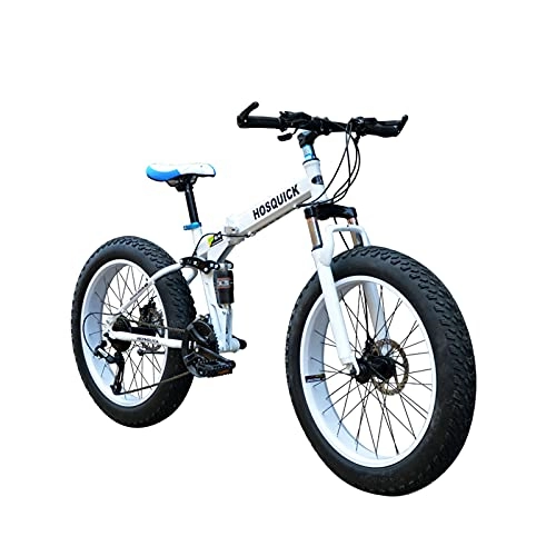 Folding Bike : LHQ-HQ Folding Mountain Adults Bike, 7 Speed Teenagers MTB Bicycle 20" 4.0 Fat Tire Bike Dual-Suspension Dual Disc Brake, B