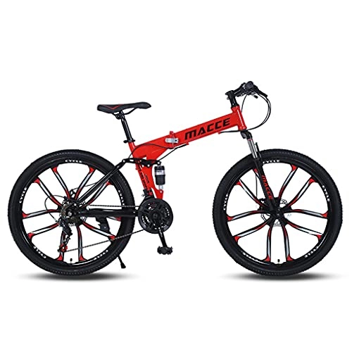 Folding Bike : LHQ-HQ Folding Mountain Bike, 26" Wheel, 21 Speed, Dual-Suspension, High-Carbon Steel Frame, Dual Disc Brake, Loading 120 Kg Suitable for Height Adult Teenagers Students, Red