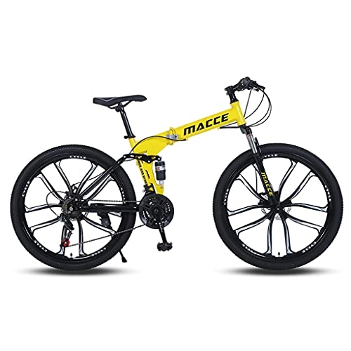 Folding Bike : LHQ-HQ Folding Mountain Bike, 26" Wheel, 24 Speed, Dual-Suspension, High-Carbon Steel Frame, Dual Disc Brake, Loading 120 Kg Suitable for Height Adult Teenagers Students, Yellow
