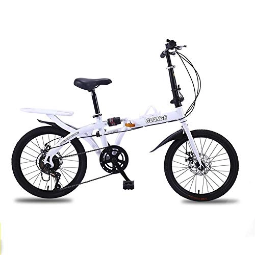 Folding Bike : LHQ-HQ Free 16 / 20 Inch Folding Bicycle Shift Shock Absorbing Mounting Light Cycling Adult Men and Women Students Outdoor sports Mountain Bike (Color : White, Size : 20inch)