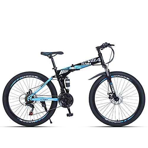Folding Bike : LHQ-HQ Mountain Bike 21 Speed 26 Inches Dual Suspension Folding Bike Dual Disc Brake MTB Bicycle for Height 5.2-6Ft, D