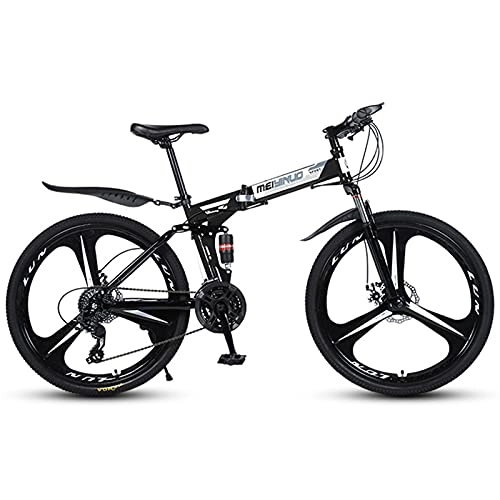 Folding Bike : LHQ-HQ Mountain Bike 21 Speed Folding Bike Dual Disc Brake 26 Inches Wheel Dual Suspension Bicycle, black