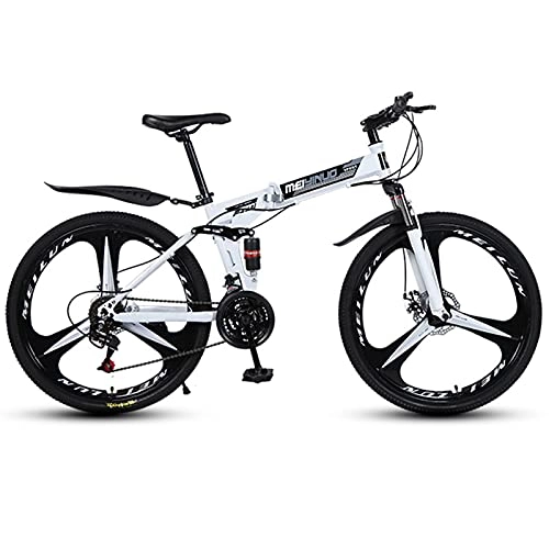 Folding Bike : LHQ-HQ Mountain Bike 27 Speed Folding Bike Dual Disc Brake 26 Inches Wheel Dual Suspension Bicycle, white