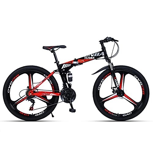 Folding Bike : LHQ-HQ Mountain Bike Folding Bike Dual Disc Brake Dual Suspension MTB Bicycle 27 Speed 26"For Height 5.2-6Ft, C