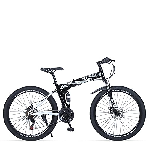 Folding Bike : LHQ-HQ Mountain Bike Folding Bike Dual Suspension Dual Disc Brake MTB Bicycle 27 Speed 26"For Height 5.2-6Ft, B